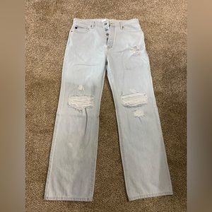 Kan Can 90s Light Wash High Rise Distressed Wide Leg Denim Jeans 31